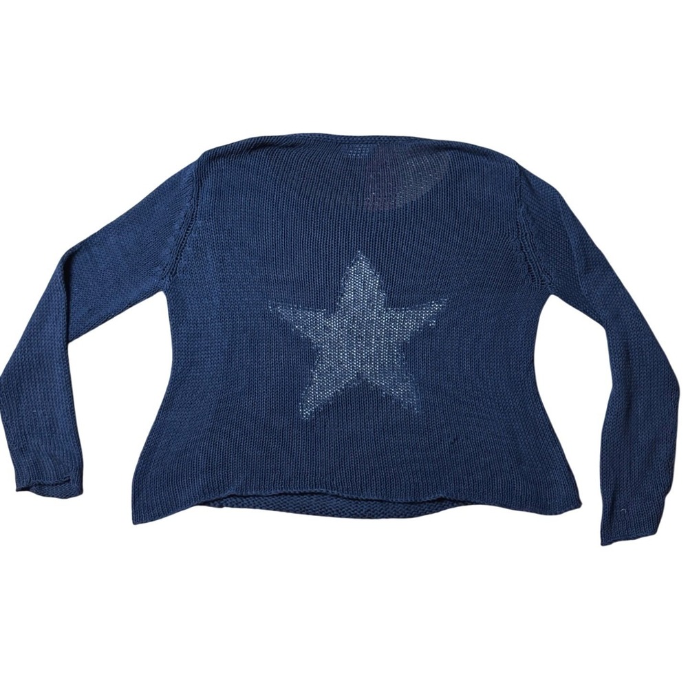 Wooden Ships Paola Buendia Navy Blue Star Knit Sweater Womens M/L Cropped Scoop - Picture 3 of 10